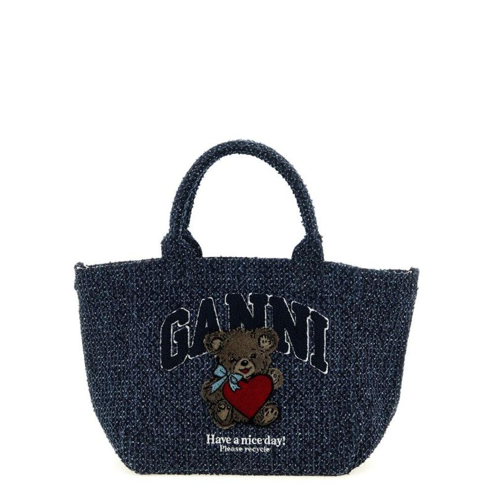 Ganni Blue Organic Cotton Tote Women's Bag